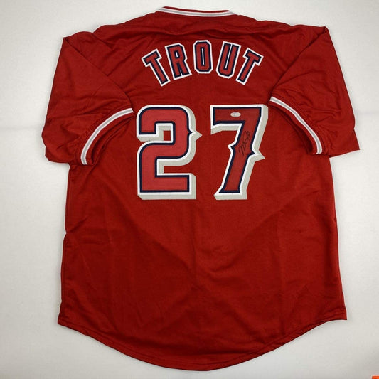 Autographed/Signed Mike Trout Los Angeles Red Baseball Jersey Steiner Sports COA Hologram Only