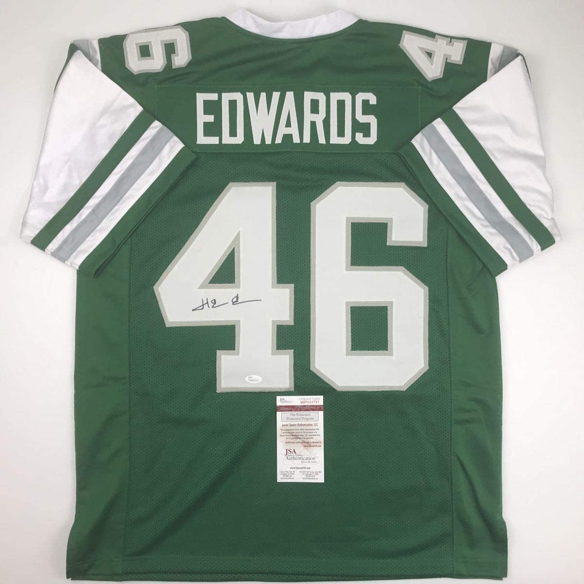 Autographed/Signed Herman Herm Edwards Philadelphia Green Football Jersey JSA COA