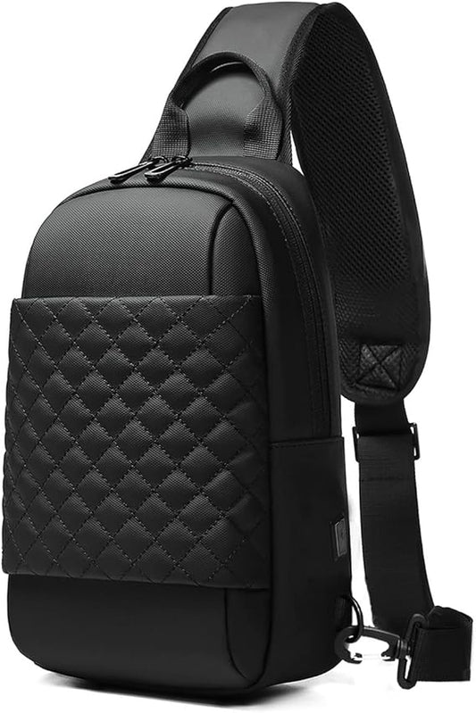 Sling Bag Chest Shoulder Backpack, Crossbody Sling Backpack for Men, Waterproof Single Shoulder Dayback with USB Charging Port for Commuting