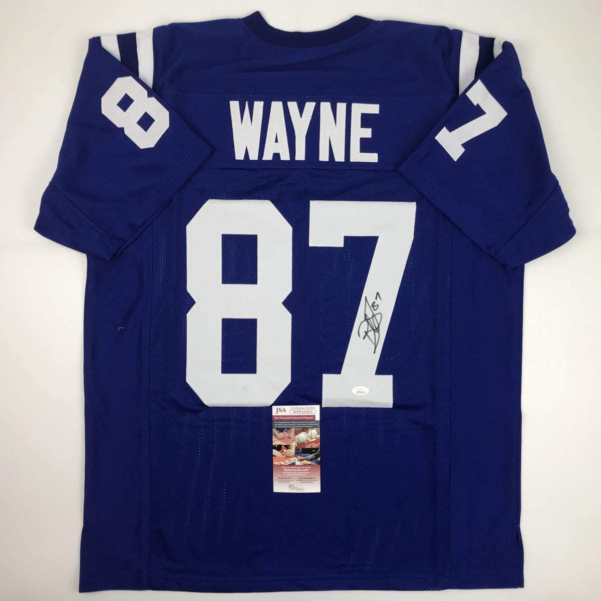 Autographed/Signed Reggie Wayne Indianapolis Blue Football Jersey JSA COA