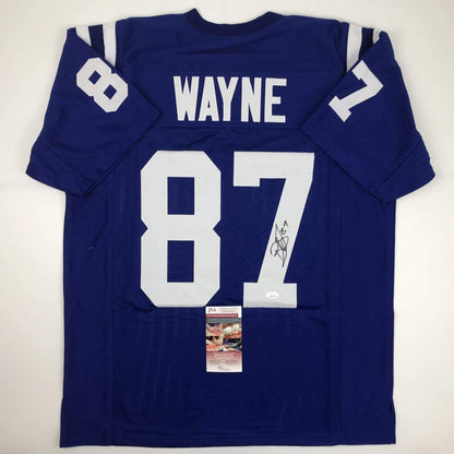 Autographed/Signed Reggie Wayne Indianapolis Blue Football Jersey JSA COA