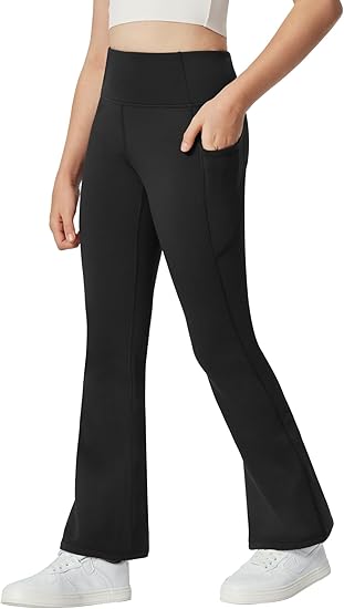 Ewedoos Girl_Ñés Fleece Lined Flare Leggings with Pockets Cute Preppy Clothes for Girls Yoga Pants Bell Bottoms