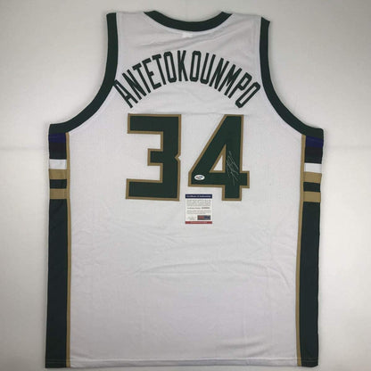 Autographed/Signed Giannis Antetokounmpo Milwaukee White Basketball Jersey PSA/DNA COA