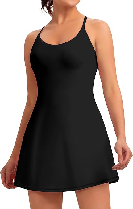 Womens Easy Pee Tennis Dress with Built in Shorts and Pockets - Workout Athletic Golf Dresses