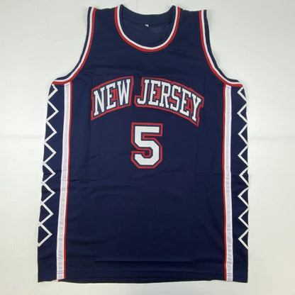 Autographed/Signed Jason Kidd New Jersey NJ Blue Basketball Jersey Beckett BAS COA