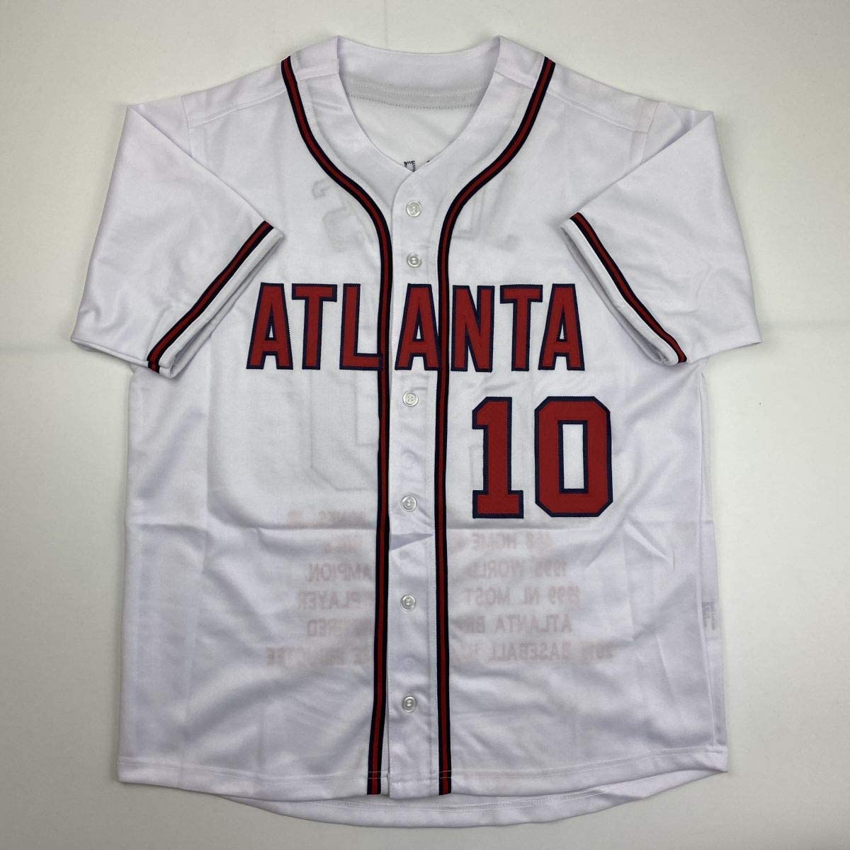 Autographed/Signed Chipper Jones Atlanta White Stat Baseball Jersey JSA COA