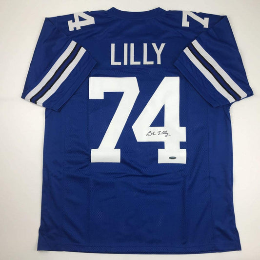 Autographed/Signed Bob Lilly Dallas Retro Blue Football Jersey Tristar COA Holo Only