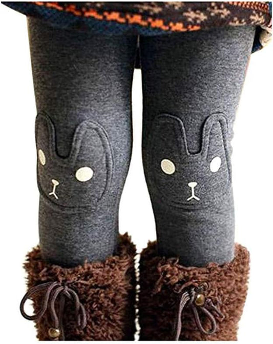 BOWKITE Kids Girls Winter Leggings Bunny Printed Thick Warm Fleece Pants for 2-7 Years