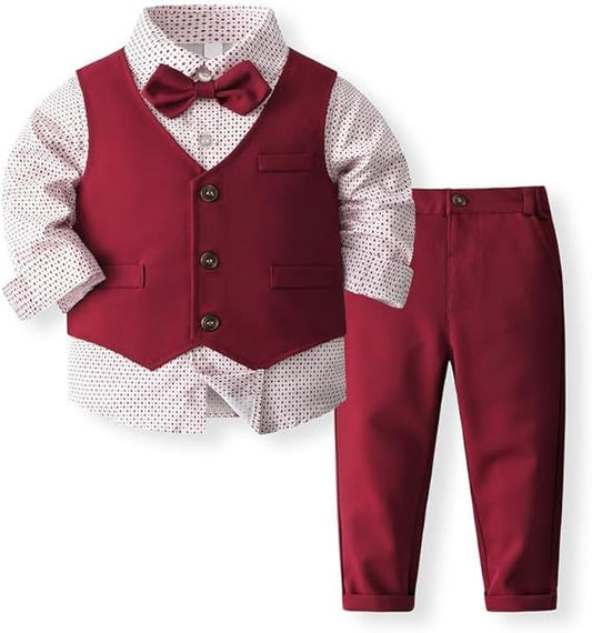 Baby Boy Clothes Outfit Suit 4pcs Toddler Boy Gentleman Bowtie Formal Suits Tuxedo Wedding Party Suit