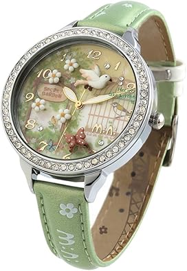 DREAMING Q&P Cute Bowknot Bunny Girl's Teenagers' Wrist Watches, Butterfly Dial, Leather Strap Golden Case fq062