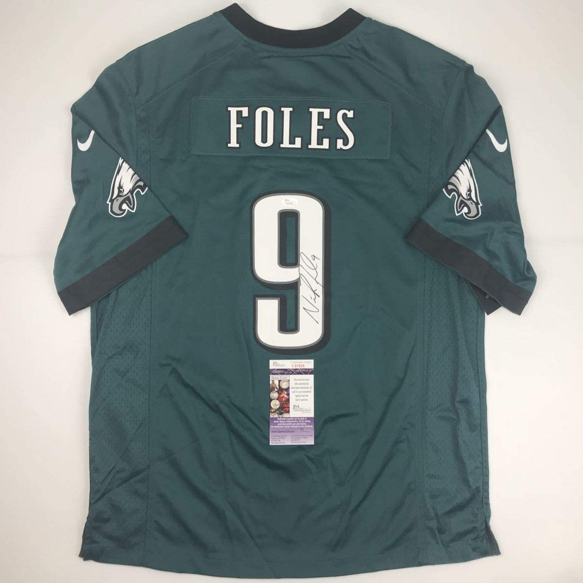 Autographed/Signed Nick Foles Philadelphia Eagles Green Authentic Nike Game Football Jersey JSA COA
