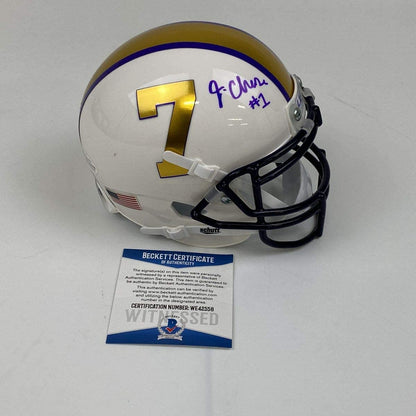 Autographed/Signed Ja'Marr Chase LSU Tigers White College Football Mini Helmet Beckett BAS COA