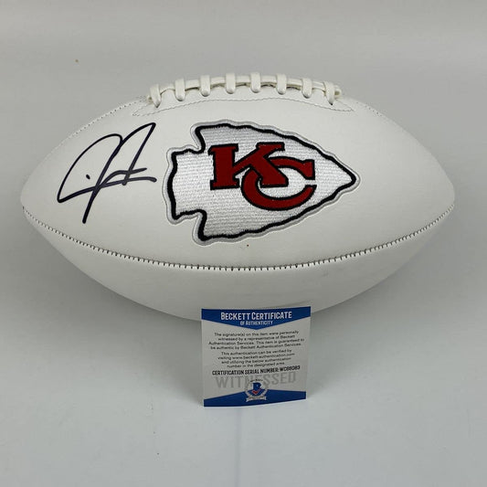 Autographed/Signed Chris Jones Hill Kansas City Chiefs Full Size F/S White Panel Logo Football Beckett BAS COA
