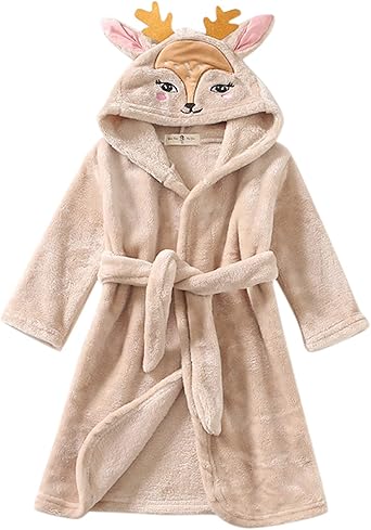 Baby Girls Boys Bathrobe, Infant Hooded Robe, Unisex Cartoon Animal Face Bathrobe Warm Flannel Sleepwear Pajamas Robe d176 Khaki