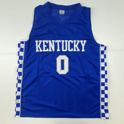 Autographed/Signed De'Aaron Fox Kentucky Blue College Basketball Jersey Beckett BAS COA