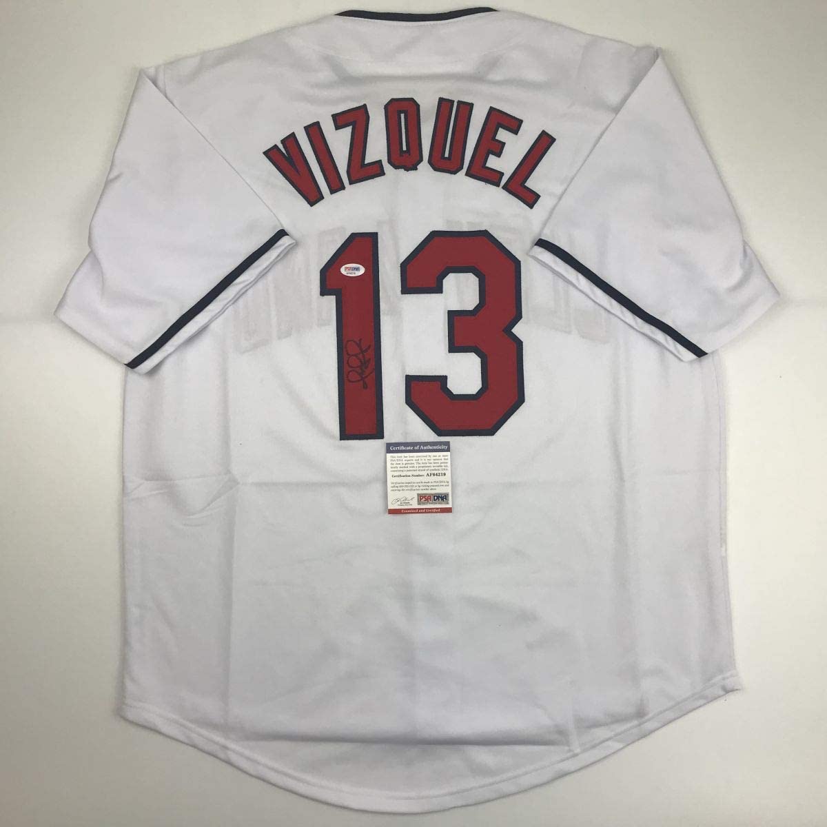Autographed/Signed Omar Vizquel Cleveland White Baseball Jersey PSA/DNA COA