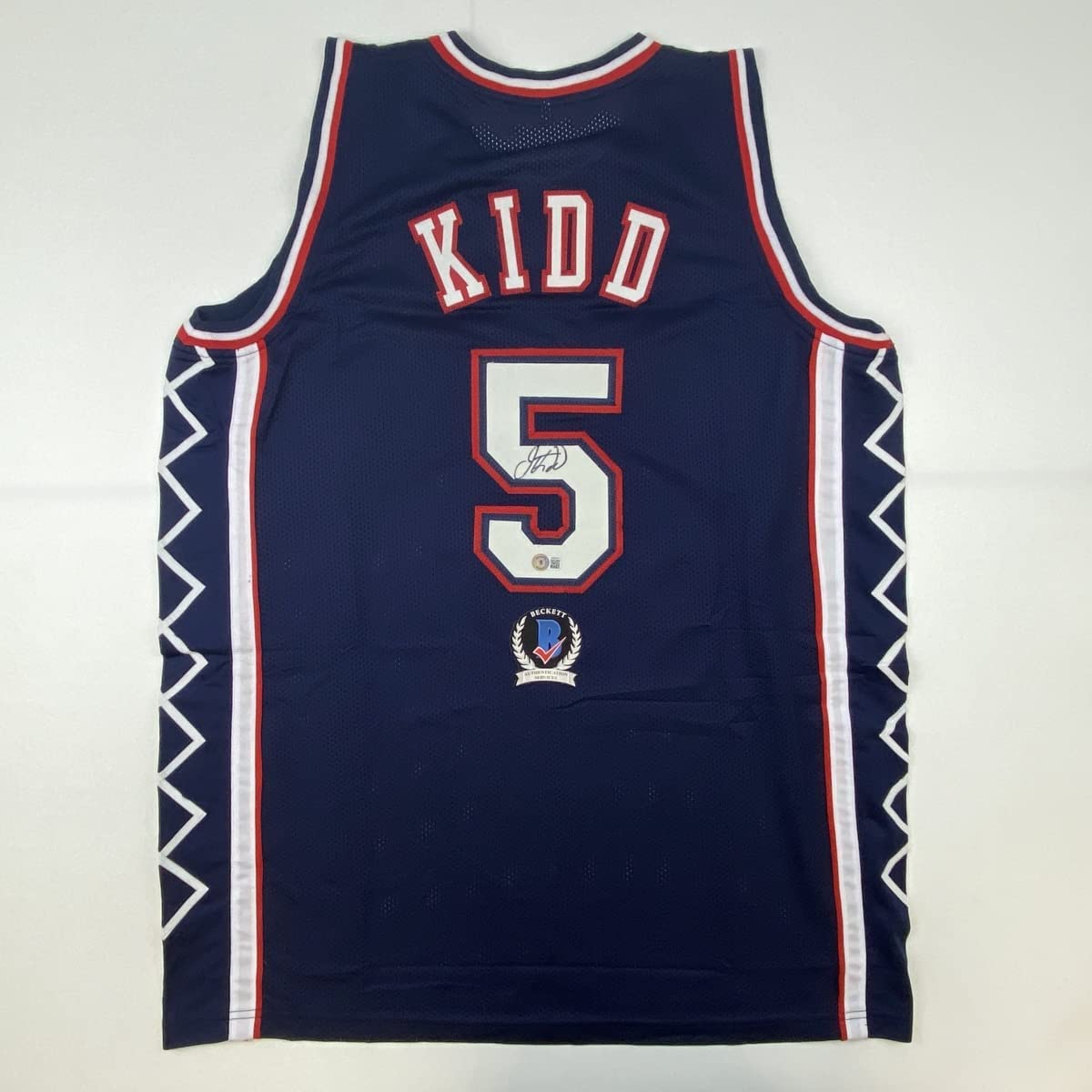 Autographed/Signed Jason Kidd New Jersey NJ Blue Basketball Jersey Beckett BAS COA