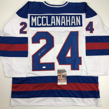 Autographed/Signed Rob McClanahan White Team USA Miracle On Ice 1980 Olympics Hockey Jersey JSA COA