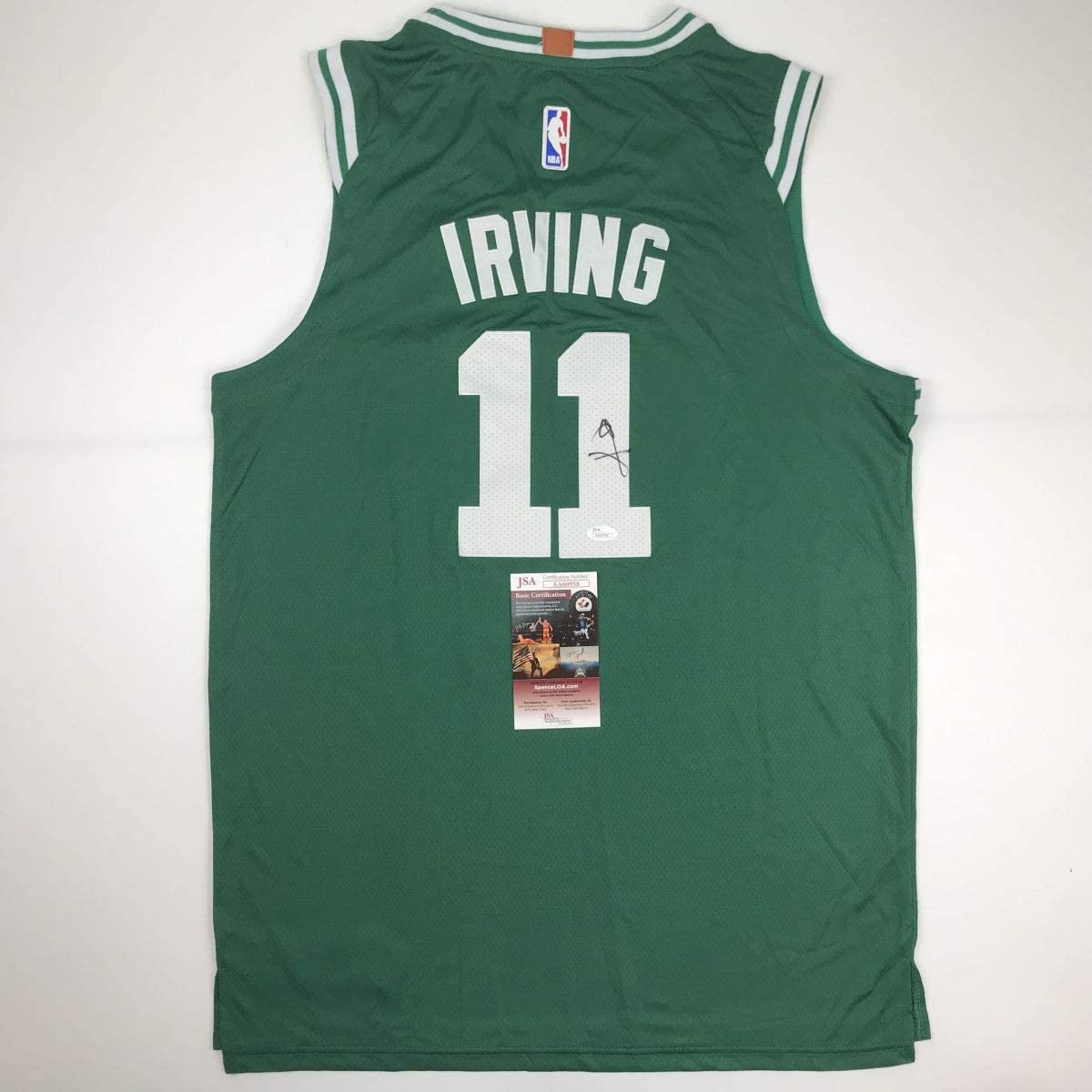 Autographed/Signed Kyrie Irving Boston Green Basketball Jersey JSA COA
