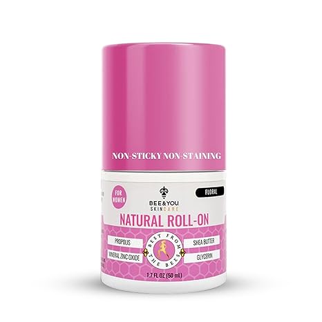 Bee and You All Natural Deodorant for Women, Single Pack, Roll On, Propolis, Shea Butter, Mineral Zinc, Floral Fresh Scent, Light, Fresh Cooling