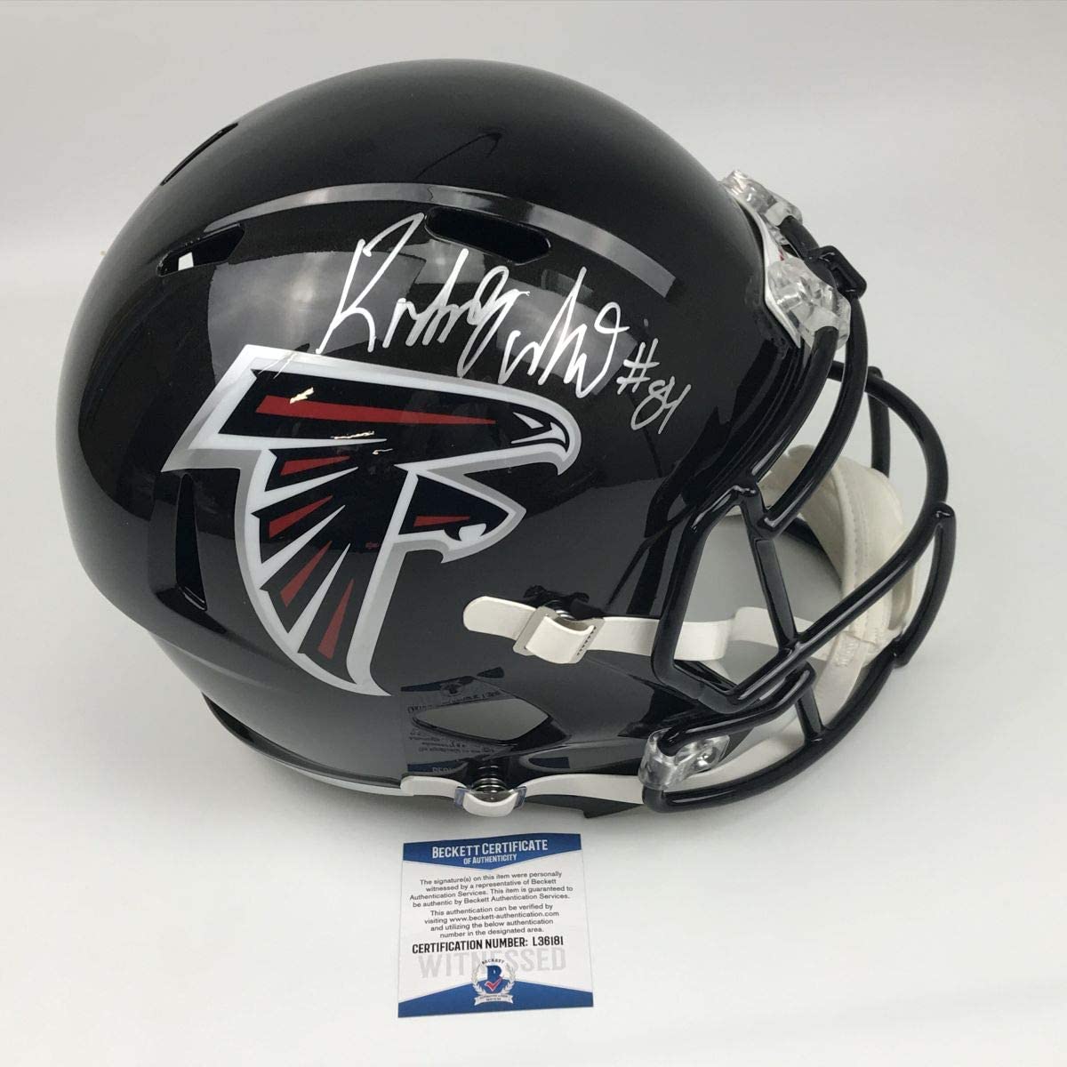 Autographed/Signed Roddy White Atlanta Falcons Full Size FS F/S Replica Football Helmet Beckett BAS COA