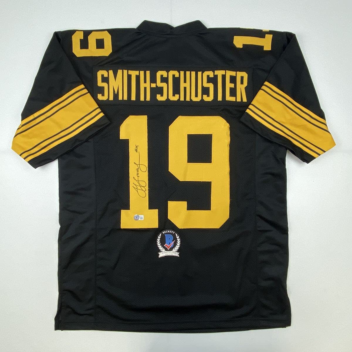 Autographed/Signed JuJu Smith-Schuster Pittsburgh Color Rush Football Jersey Beckett BAS COA