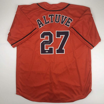 Autographed/Signed Jose Altuve Houston Orange Baseball Jersey GTSM COA Holo Only