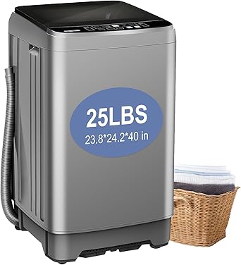25 lbs Portable Washing Machine LED Display Full Automatic Washing Machine 10 Programs & 8 Water Levels, Come with a Glass Cover, Drain Pump Ideal for Apartment Home Dorm, Grey