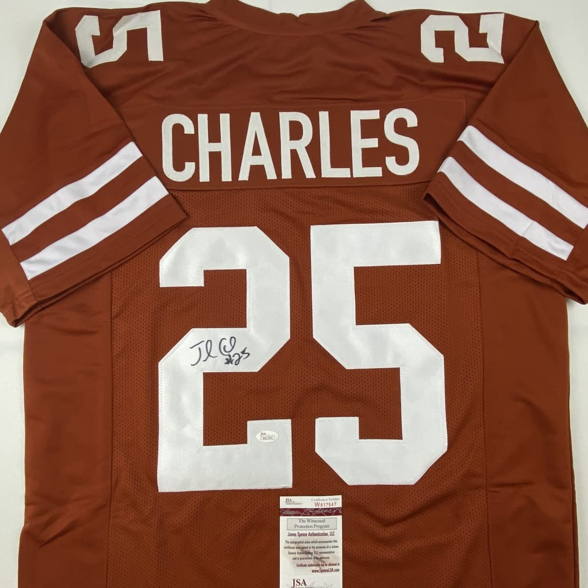 Autographed/Signed Jamaal Charles Texas Orange College Football Jersey JSA COA