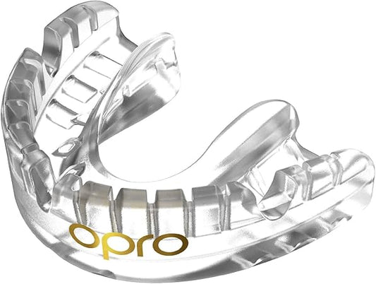 OPRO Gold Level Braces Mouth Guard ‰ÛÒ Moldable Mouthguard for Superior Comfort and Fit for Boxing, Rugby, Hockey, MMA, BJJ, & UFC ‰ÛÒ Adults & Youth Mouthpiece with Mouth Guard Case Included (Clear)
