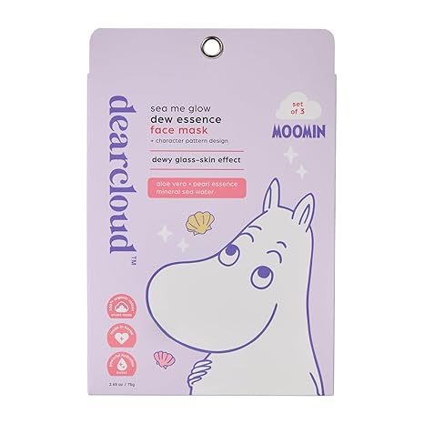 x Moomin Sea Me Glow Dew Essence Face Mask, Korean Sheet Mask - Allantoin, Niacinamide & Cica (3 Pack)