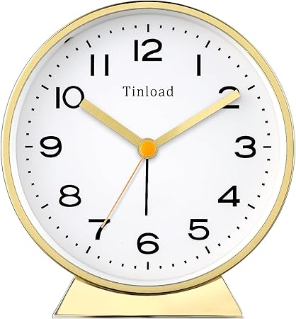 4.5" Battery Operated Antique Retro Analog Alarm Clock, Small Silent Bedside Desk Clock with Night Light, Battery Operated, Snooze, for Living Room, Bedroom, Bedside, Desk(Gold)