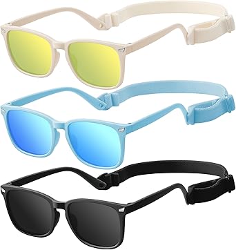 Baby Infant & Toddler Polarized Sunglasses with Strap, UV400 Protection for Boys & Girls 0-24 Months, 3 Pack