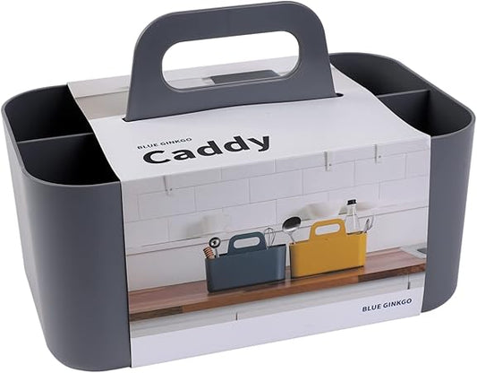 BLUE GINKGO Multipurpose Caddy Organizer - Stackable Plastic Caddy with Handle | Desk, Makeup, Dorm Caddy, Classroom Art Organizers (Made in Korea) - Grey