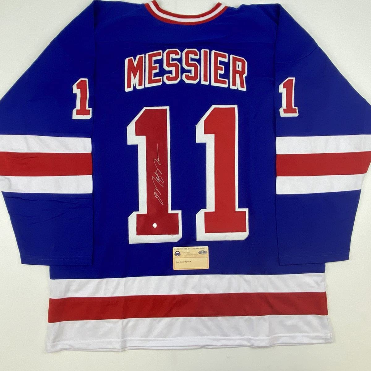 Autographed/Signed Mark Messier New York Blue Hockey Jersey Steiner Sports COA