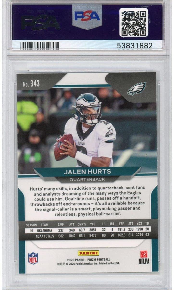 Graded 2020 Panini Prizm Jalen Hurts #343 Rookie RC Football Card PSA 10 Gem Mint