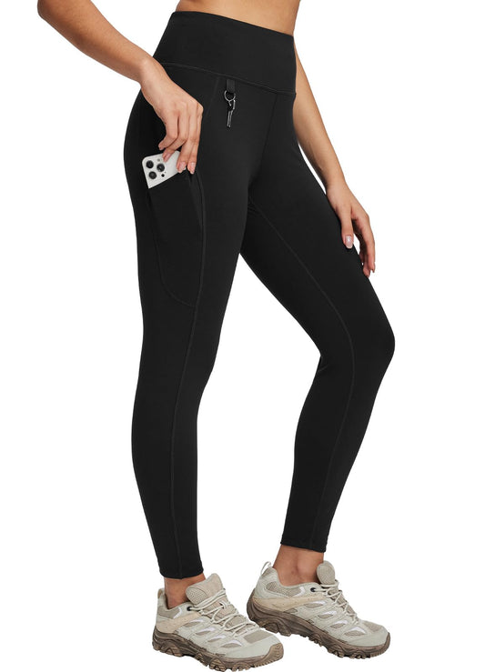 BALEAF Women's High Waist Leggings with 3 Pocket Ultra Soft Tummy Control Pants for Workout Hiking Athletic Yoga Running Outdoor Squat Proof Black XL