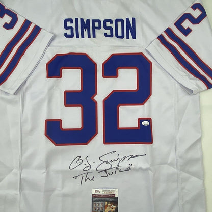 Autographed/Signed OJ O.J. Simpson The Juice Buffalo White Football Jersey JSA COA