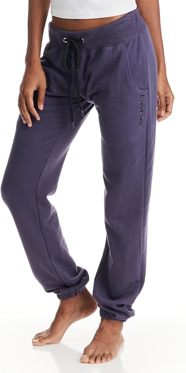 bebe Womens Plus Size Sweatpants Joggers, French Terry Lounge Pants with Gathered Cuffs, Logo Pajama Pants 1X, 2X, 3X
