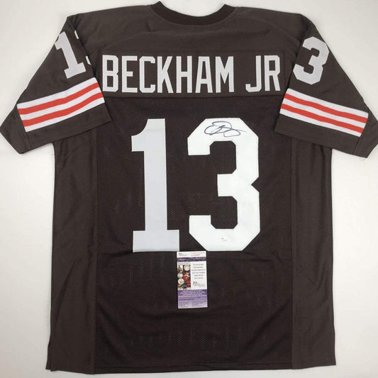 Autographed/Signed Odell Beckham Jr. Cleveland Retro Brown Football Jersey JSA COA