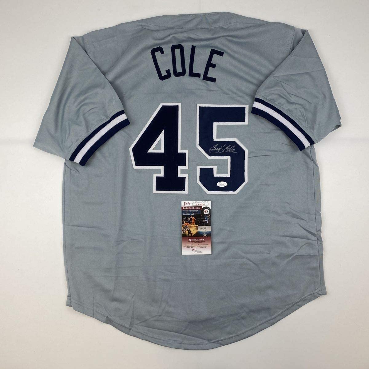 Autographed/Signed Gerrit Cole New York Grey Baseball Jersey JSA COA