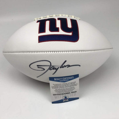 Autographed/Signed Lawrence Taylor New York Giants FS White Panel Logo Football Beckett BAS COA