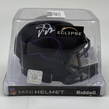 Autographed/Signed Justin Jefferson Minnesota Vikings Eclipse Football Mini Football Helmet JSA COA