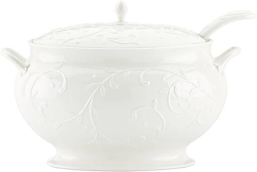 Lenox Opal Innocence Carved Covered Soup Tureen with Ladle, 10-1/4-Inch, White, 152 ounces