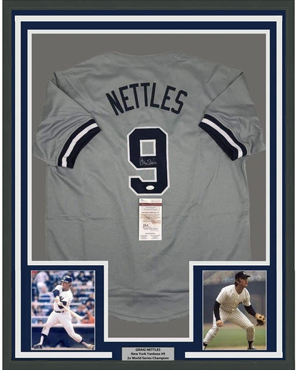 Framed Autographed/Signed Graig Nettles 35x39 New York Grey Baseball Jersey JSA COA