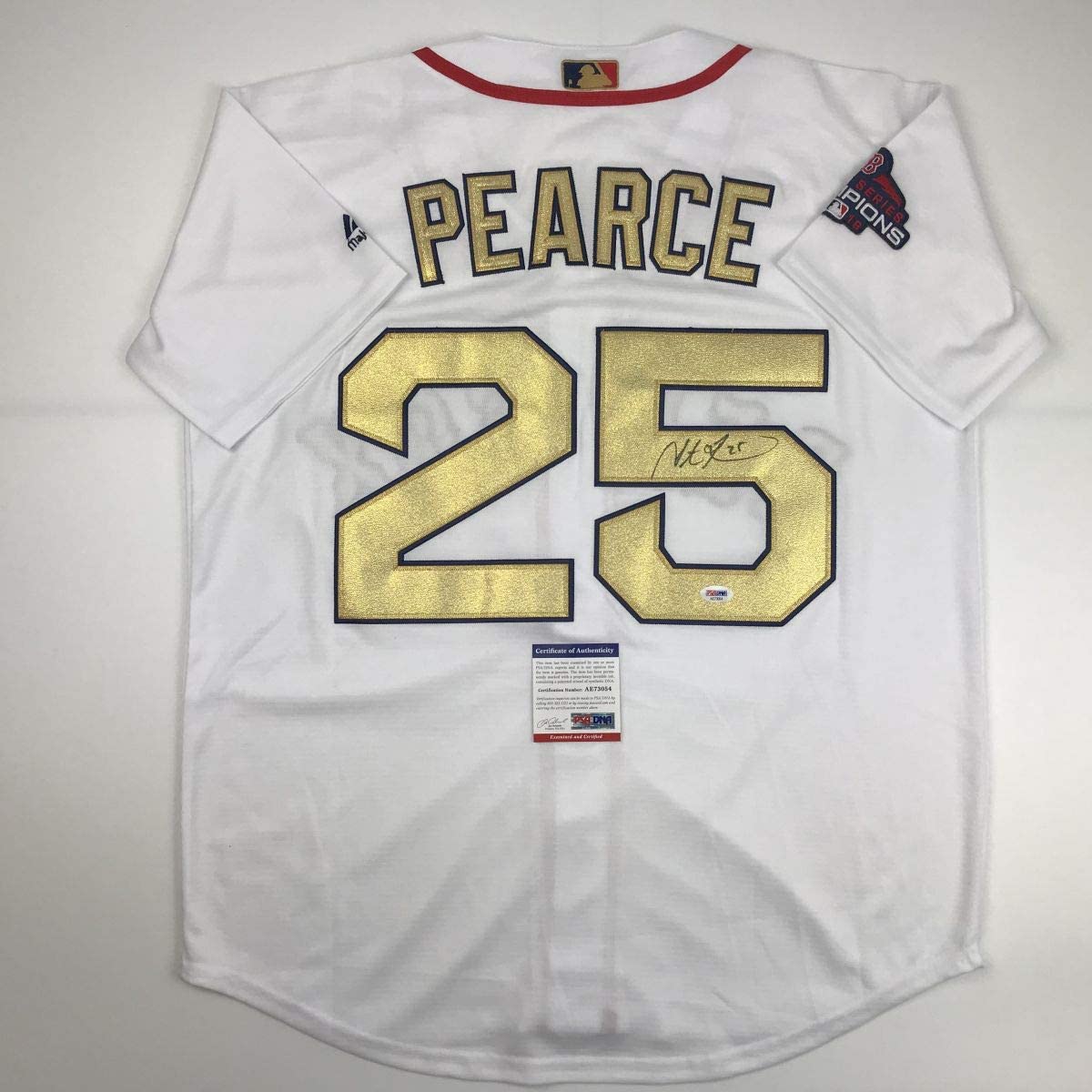 Autographed/Signed Steve Pearce Boston World Series MVP White Baseball Jersey PSA/DNA COA