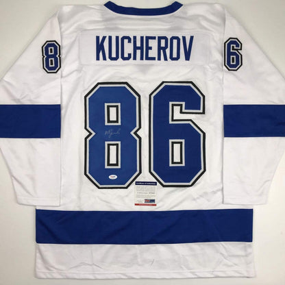 Autographed/Signed Nikita Kucherov Tampa Bay White Hockey Jersey PSA/DNA COA