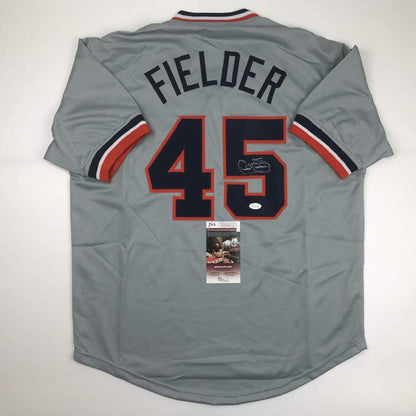 Autographed/Signed Cecil Fielder Detroit Grey Baseball Jersey JSA COA