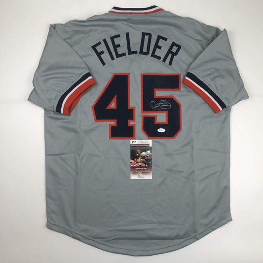 Autographed/Signed Cecil Fielder Detroit Grey Baseball Jersey JSA COA