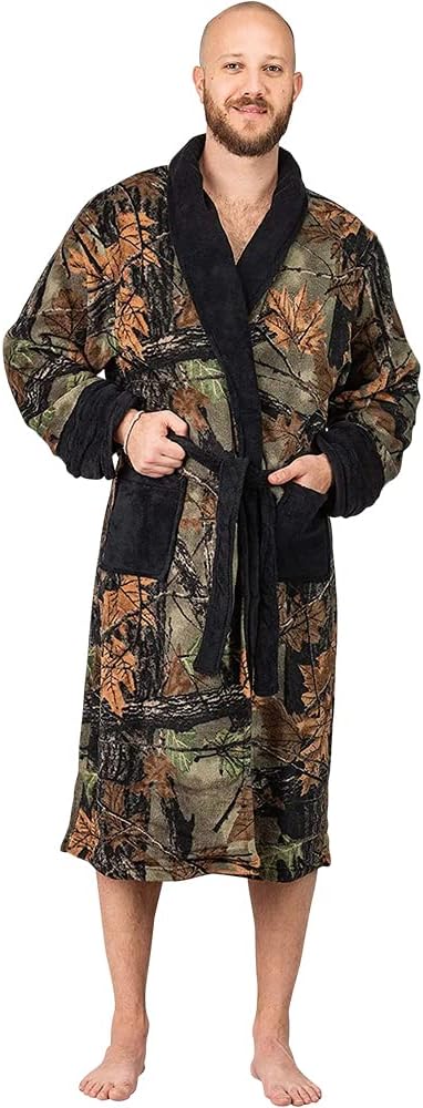 TrailCrest by Treel Men's Camo Polar Fleece Bathrobe with Shawl Collar